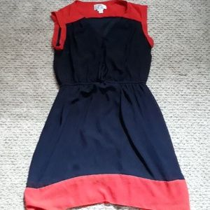 A orange and Navy blue dress
